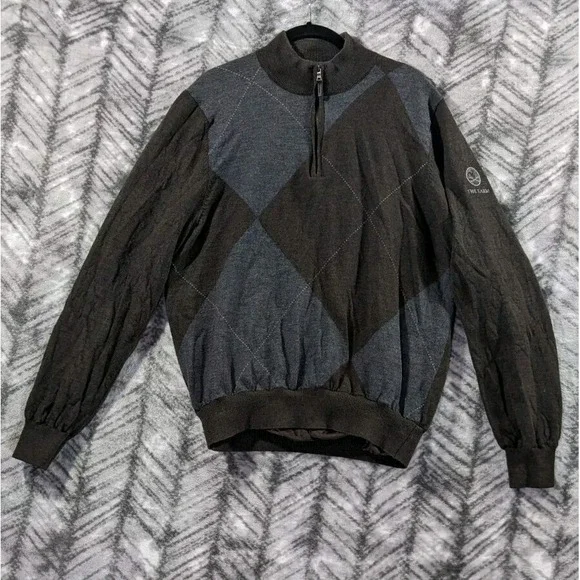 Fairway & Greene Sweater Men Large Italian Merino Wool Argyle Golf 1/4 Zip Lined - Picture 1 of 12